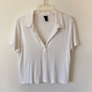 Wild Fable White Cropped Polo Collared Short Sleeve Shirt Top Target